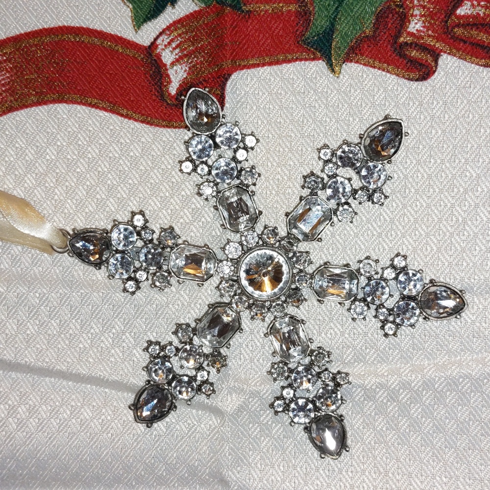Pottery Barn Jeweled Crystal Snowflake 5" Christmas Tree Ornament Metal Vintage